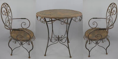 Gartenmöbel Set Sitzgruppe rustikal braun Antikstil Eisen 1Tisch 2 Stühle Balkon - Bild 1 von 4