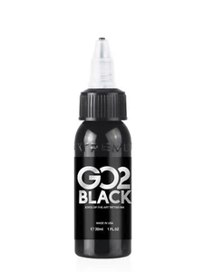 GO2 BLACK 1-oz Xtreme Ink Premium Dark Solid Bold Tattoo Pigment (Made in USA) - Picture 1 of 4