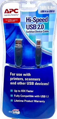 APC USB 2.0 A to B Best Hi High Speed Cable For Printer Scanner PC MAC 16FT Long - Image 1 of 2