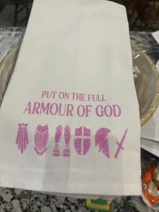 Asciugamano da tè decorativo fatto in casa citazione cristiana. "Mettiti l'armatura completa di Dio" - Foto 1 di 1