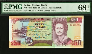 Belize 50 Dollars AA 1990 QEII Pick-56a SUPERB GEM UNC PMG 68 EPQ HIGHEST GRADED - Picture 1 of 2