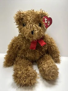TY SHAGGY 1991 Plush Brown Tan Teddy Bear Shaggy Red Bow TAGS 16” Rare VTG #5304 - Picture 1 of 13