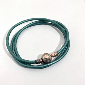 Genuine Pandora TRIPLE Wrap Leather Bracelet/ Necklace Teal - Picture 1 of 3