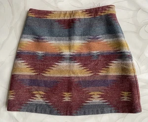 Aura Southwestern Blanket Skirt sz Large Burgundy Blue Multi Lined 30 x 17.5 - Picture 1 of 6