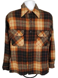 Vintage Hunter Hill Wool Shirt Men's L  Plaid Button Up Plaid Outdoors Orange - Picture 1 of 7
