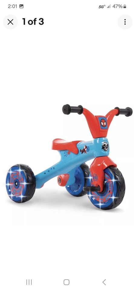 Huffy Spidey and His Amazing Friend Triciclo Luces LED Asiento Almacenamiento 29122 NUEVO SELLO Foto 1 de 2