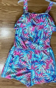 Wonder Nation Girls PLUS LG 10-12 ROMPER w/ Bling Tropical Bright Shorts NEW - Picture 1 of 8