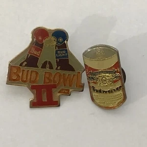 vintage budweiser beercan and bud bowl II pin back hat pin - Picture 1 of 2