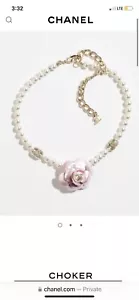 Chanel Runway 23C Pearl Flower Pink Choker Necklace New/ receipt Cruise 2023 - Picture 1 of 15
