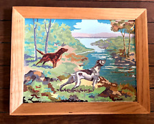 Vintage Hunting Dogs Paint By Number Painting 16" x 12" Framed Cabin Decor