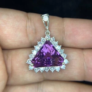Natural Amethyst Reddish Purple Trillion Cut in a Sterling Silver Necklace - Picture 1 of 7