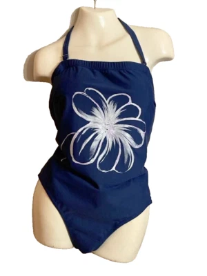 Traje de baño Newport News Sun Streak azul floral de una pieza adelgazante 20W Foto 1 de 4