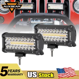 AUXBEAM 7" INCH LED Work Light Bar Amber White Strobe Spot Driving Fog Offroad - Picture 1 of 12