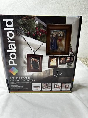 Polaroid 5 Photo Frame String Light Boxes LED Distressed Wood Opened Box - Image 1 of 3