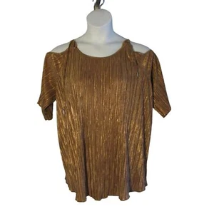 Lane Bryant 18/20 2X Gold Plissee Cold Shoulder Shirt Top Bluse - Bild 1 von 3