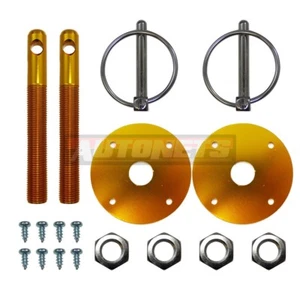 Kit de pines con capucha de aluminio dorado abatible Chevy Ford GM Hot Rod muscle car arrastre carrera - Imagen 1 de 1