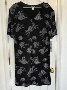 All That Jazz Womens Black with Rose Print Sparkle Short Sleeve Dress sz 18 NWT - Picture 1 of 11