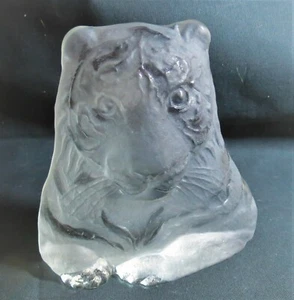 Viking Glass Clear Satin tiger Bookend #7774 - Picture 1 of 8