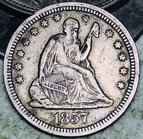 1857 Seated Liberty Quarter 25C Ungraded Choice 90% Silver US Coin CC18539 Cover