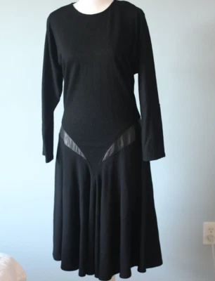 Vestido Negro Años 80 Et Al Ronnie Rosado 100% Lana Talla 12 Cuero Avante Garde Foto 1 de 4