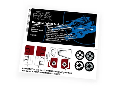 Custom stickers for Star Wars Set 75182 Republic Fighter Tank with Bonus! - Image 1 of 4
