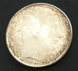 1954 Belgium Silver 20 Francs Key Date Coin at Toned UNC/BU Condition KM 140.1 - Picture 1 of 4