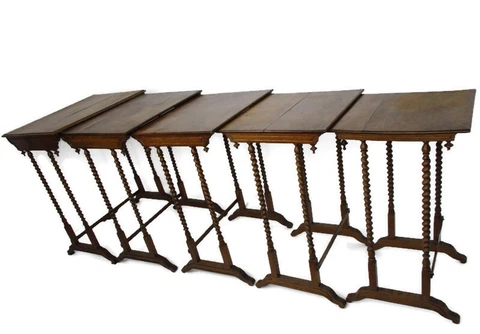Antique Exceptional Barley Twist Nesting Stacking Side Tables set of 5 Edwardian Cover
