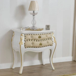 Bedside Table Brilliant Decape Baroque Style Convex Nightstand Ivory and Gold... - Picture 1 of 4