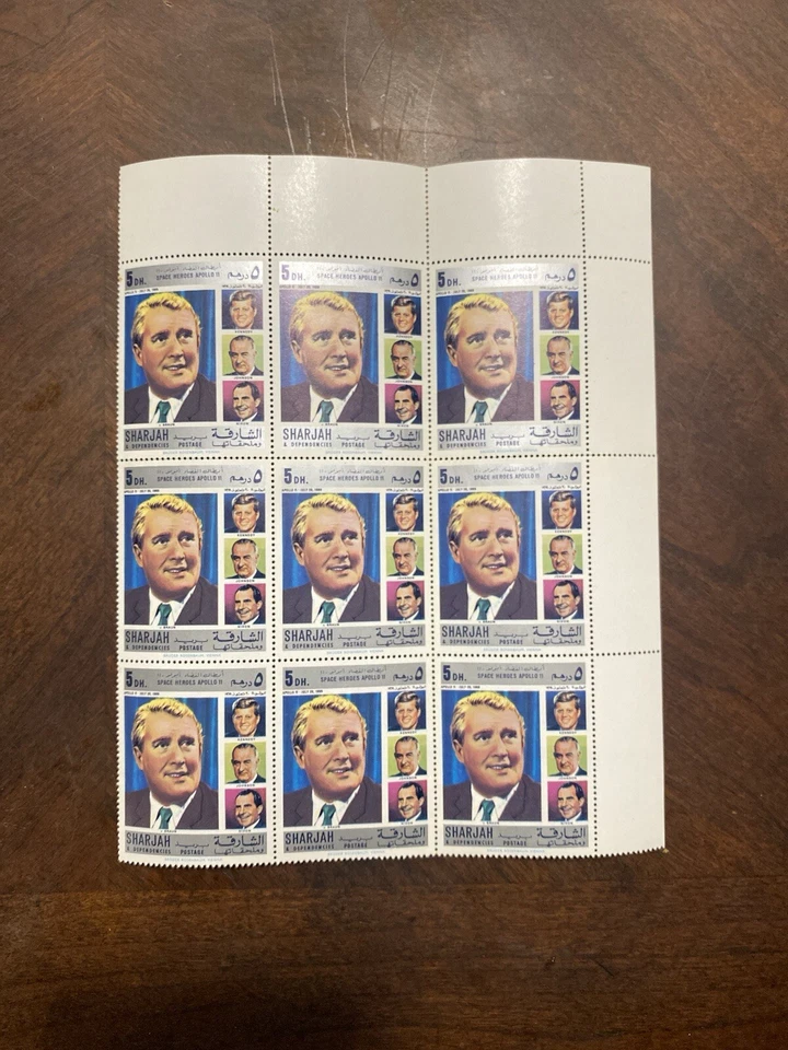 Sellos postales raros de Sharjah, Emiratos Árabes Unidos, conmemorando el alunizaje del Apolo 11. Foto 1 de 1