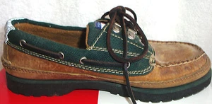 Tommy Hilfiger Boys Compton Brown Leather/Pine Green Canvas Lace Shoes Youth3.5M - Picture 1 of 11