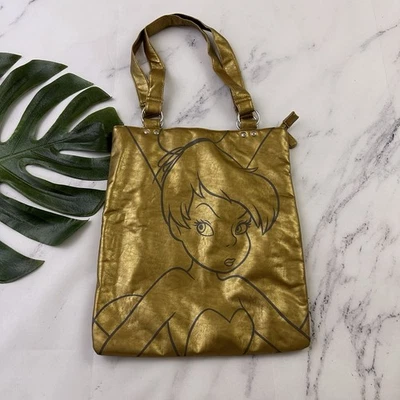 Disney Vintage Y2k Tinkerbell Tote Bag Purse Gold Faux Leather Metallic - Image 1 of 4