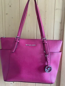Michael Kors Jet Set Medium Shoulder Bag Saffiano Leather Pink Silver Hardware - Picture 1 of 20