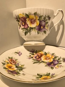 Vintage Royal Dover Tea Cup And Saucer August Pansy Floral (Unused)Hand Painted - Picture 1 of 16