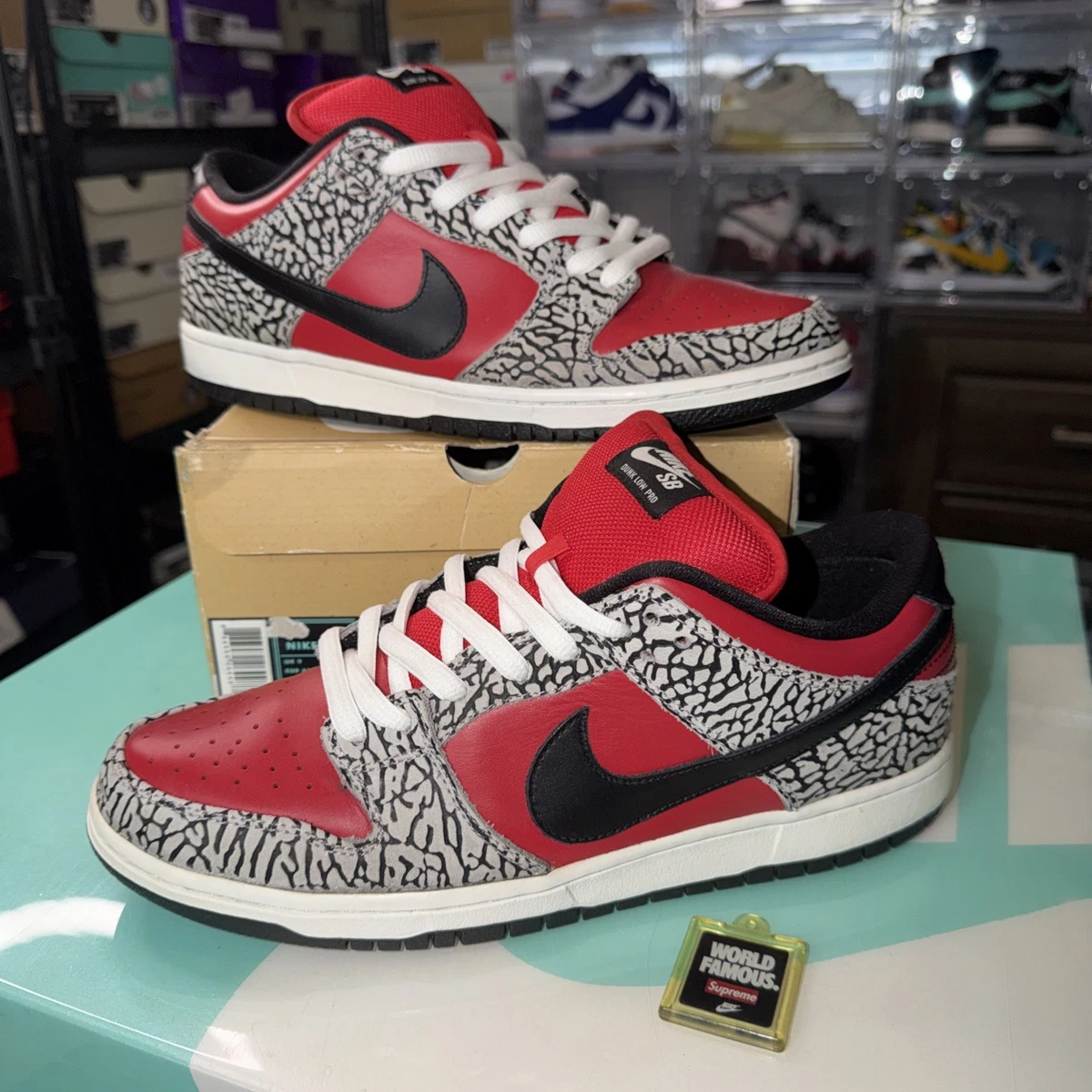 Nike Supreme x Dunk Premium SB Low Red Cement for Sale