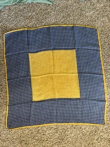Vintage SQUARE Scarf WHITE Blue YELLOW POLKA DOT Retro HAND-ROLLED Edge 26.5” - Picture 1 of 3