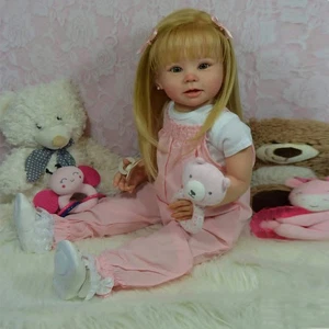 Finished 28" Reborn Baby Doll Toddler Girl Long Hair Cloth Body Kid Toy Handmade - Picture 1 of 2