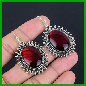 Natural Red Fire Labradorite Engagement Dangle Drop New Earrings Sterling Silver - Picture 1 of 6