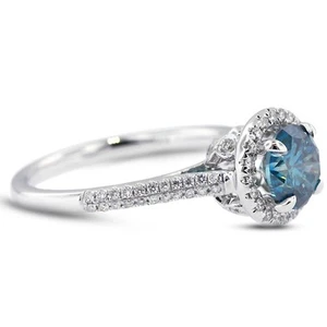 1.29 CT Blue VS2 Round Earth Mined Certified Diamonds 18k Halo Engagement Ring - Picture 1 of 11