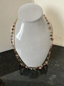 Talbots 2 Strand Goldtone Faux Shell And Pearl Necklace With Rhinestones - Picture 1 of 7