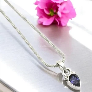 Iolite Gemstone 925 Silver Thanks Giving Gift Trendy Birthday Pendant Jewelry - Picture 1 of 9