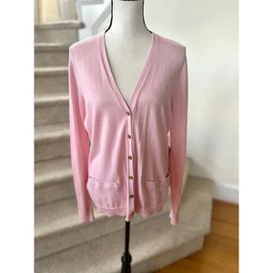 NWT Ralph Lauren Baby Pink Long Sleeve Lightweight Cotton Logo Cardigan - Picture 1 of 7