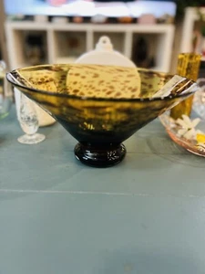 Vintage Amber Hand Blown Glass Bowl Tortoise Shell Beautiful Animal Print Brown - Picture 1 of 3