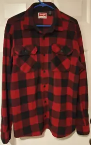 Mens Wrangler Fleece Shirt/Jacket Red Black Buffalo Plaid Sz Large Chest Pockets - Picture 1 of 8