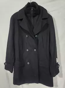 NWT J.Ferrar Men's Med Wool Double Breasted Coat black high neck inner zip vest - Picture 1 of 10