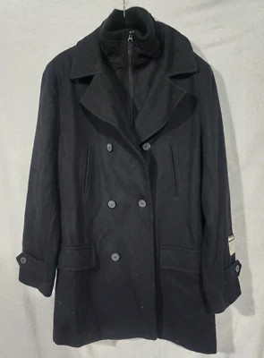 NWT J.Ferrar Men's Med Wool Double Breasted Coat black high neck inner zip vest - Image 1 of 4