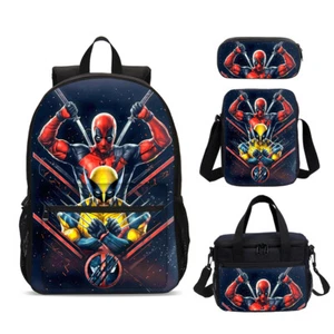 Lotto zaino scuola grande Deadpool Wolverine frigorifero borsa pranzo borsa a penna borsa imbracatura - Foto 1 di 19