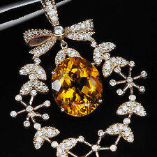 Vivid Yellow Citrine Oval Rare 16.40Ct 925 Sterling Silver Rose Gold Pendants