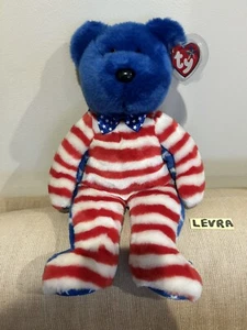 LIBERTY blue head Ty Beanie Buddy Buddies bear 12" - 13" Patriotic USA - Picture 1 of 2