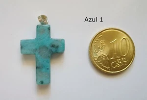 Colgante cruz latina piedra sedimentaria azul 25 mm + colgador plateado R-1 - Imagen 1 de 3