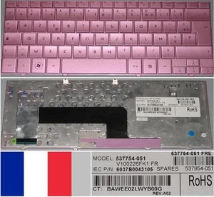 Clavier Azerty Français HP Mini110c-1130SF V100226FK1 537754-051 537954-051 Rose - Picture 1 of 1